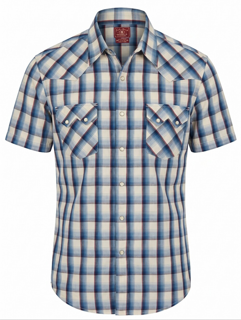 Lucky Brand Men's Blue and White Plaid Short-Sleeve Button-Down Shirt